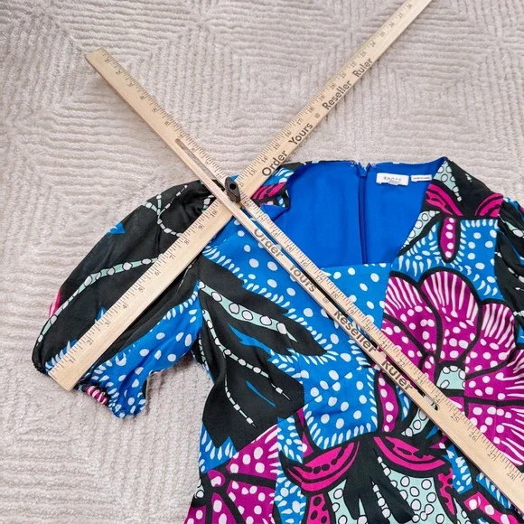 Rhode Floral Puff Sleeve Maxi Dress Women's 6 Blue Pink Ester Boho Garden Party - Picture 7 of 11